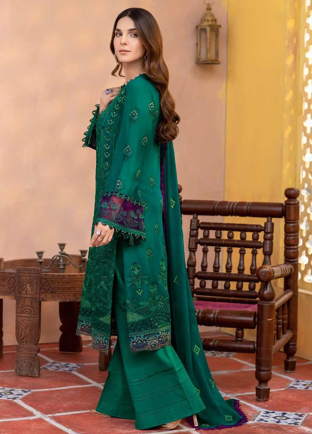 Elnaz By Flossie Embroidered Chiffon Suits Unstitched 3 Piece FS23EZ E-105 Water Garden - Festive Collection