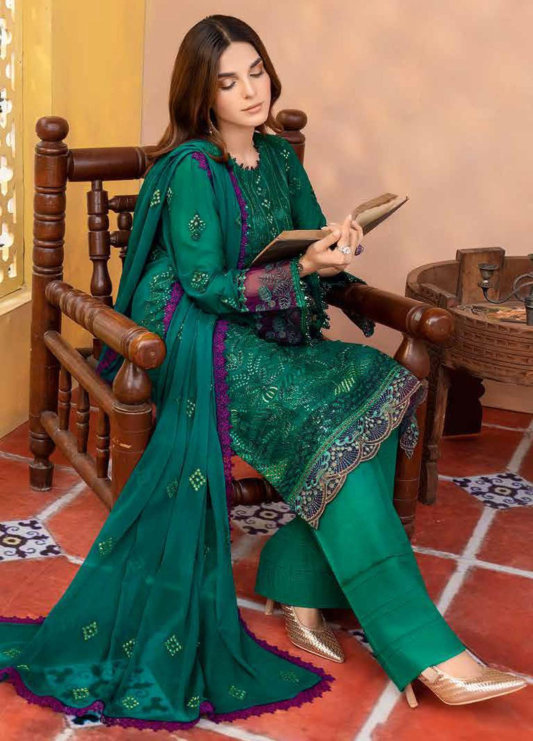 Elnaz By Flossie Embroidered Chiffon Suits Unstitched 3 Piece FS23EZ E-105 Water Garden - Festive Collection