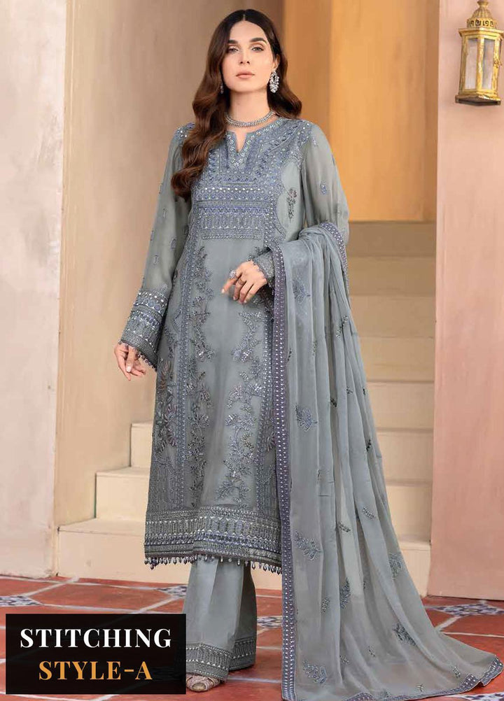 Elnaz By Flossie Embroidered Chiffon Suits Unstitched 3 Piece FS23EZ E-108 Ultimate Grey - Festive Collection
