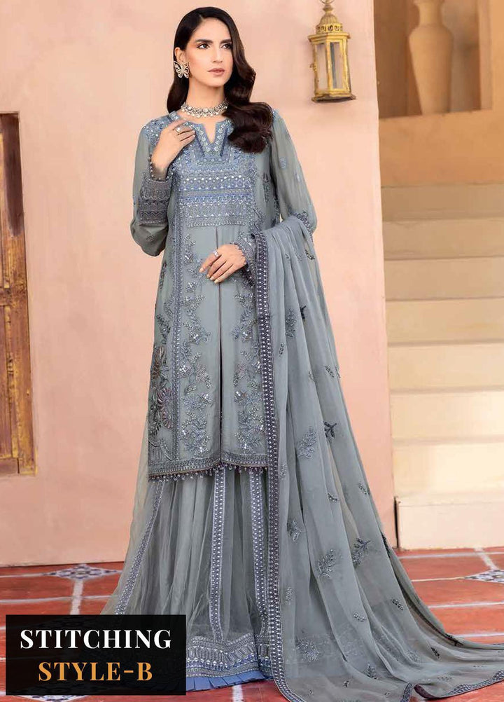 Elnaz By Flossie Embroidered Chiffon Suits Unstitched 3 Piece FS23EZ E-108 Ultimate Grey - Festive Collection