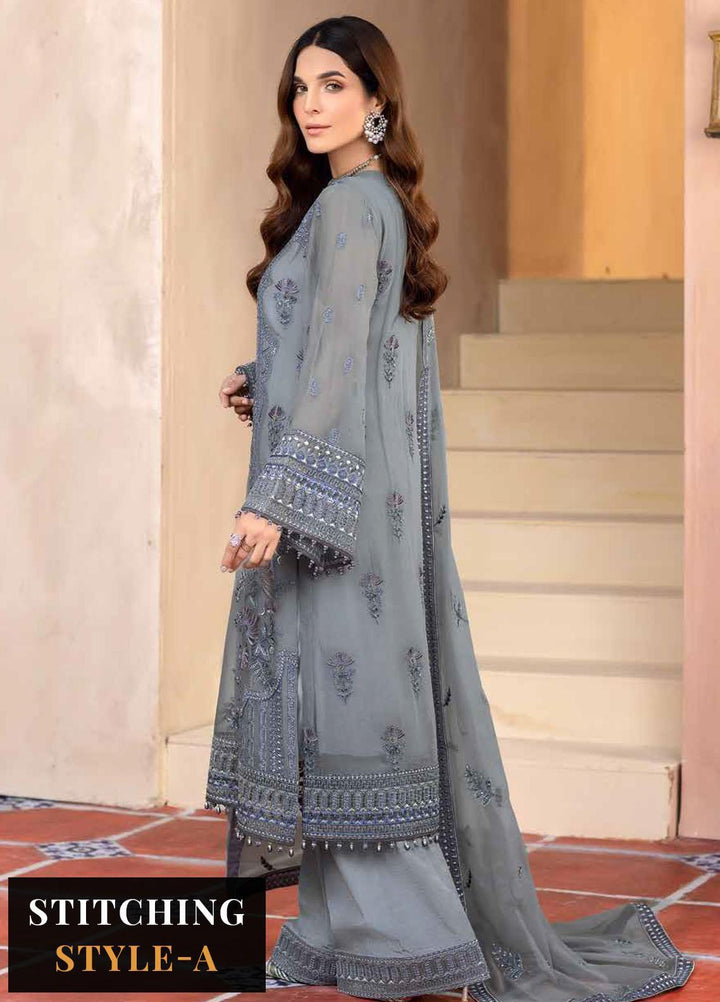 Elnaz By Flossie Embroidered Chiffon Suits Unstitched 3 Piece FS23EZ E-108 Ultimate Grey - Festive Collection