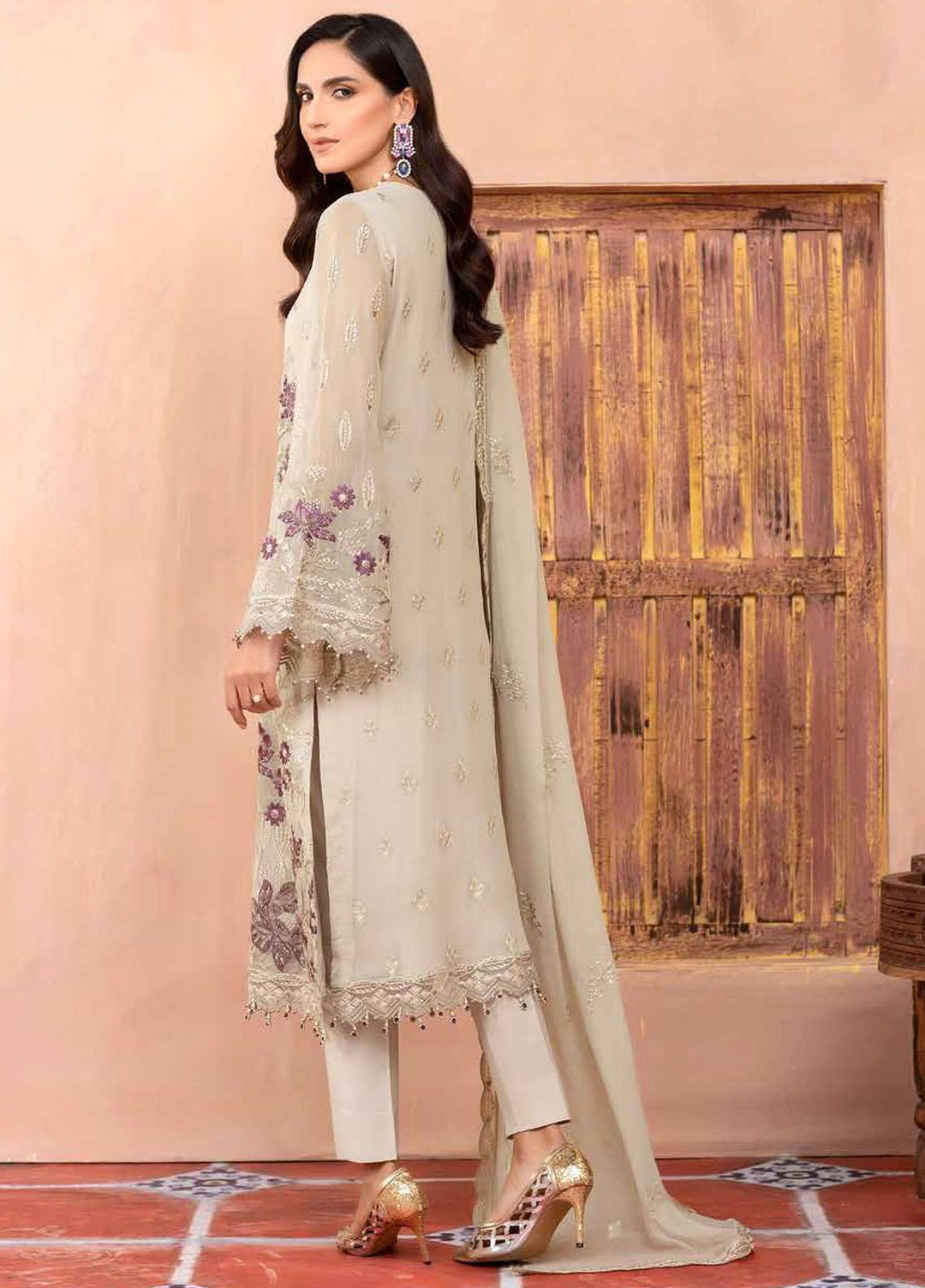 Elnaz By Flossie Embroidered Chiffon Suits Unstitched 3 Piece FS23EZ E-109 Pristine - Festive Collection
