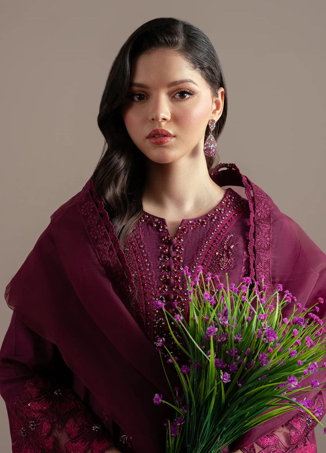 Elvin by Fabiha Fatima Pret Embroidered Silk 3 Piece Suit Lazel