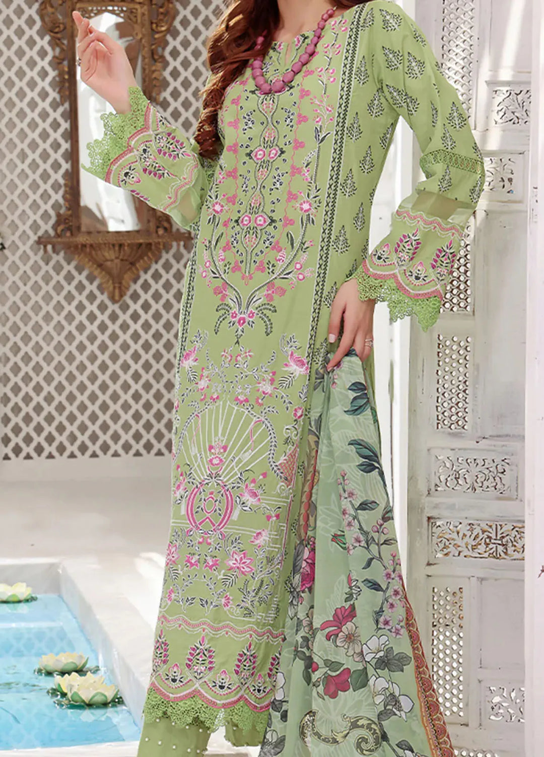Elysia By Fiona Pret Embroidered Lawn 3 Piece Suit For Girls Ocherous