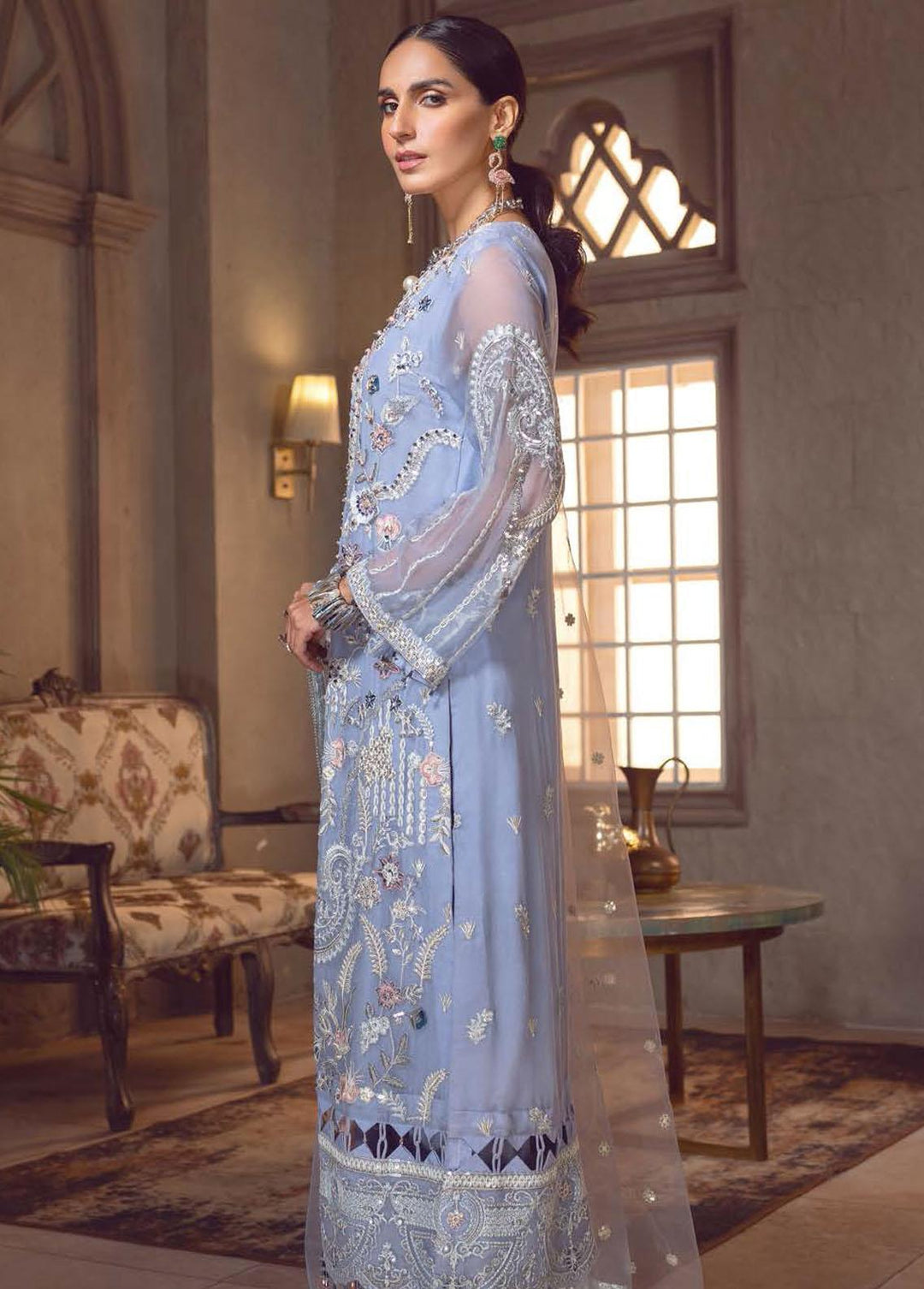 Le Festa By Emaan Adeel Embroidered Chiffon Suits Unstitched 3 Piece EA23-P6 LF-707 - Premium Collection