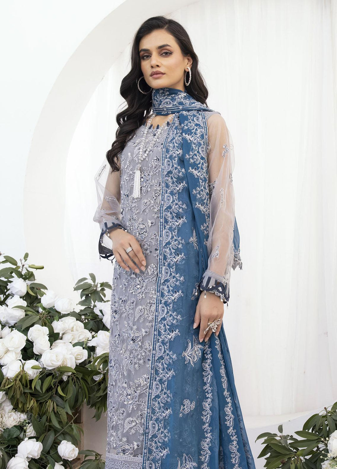 Emaan Adeel Embroidered Net Suits Unstitched 3 Piece EA23OE AL-04 - Exclusive Collection