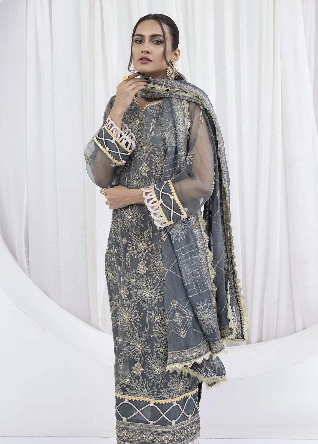 Emaan Adeel Embroidered Organza Suits Unstitched 3 Piece EA23OE AL-06 - Exclusive Collection