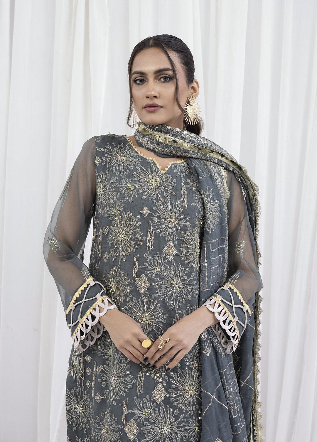 Emaan Adeel Embroidered Organza Suits Unstitched 3 Piece EA23OE AL-06 - Exclusive Collection