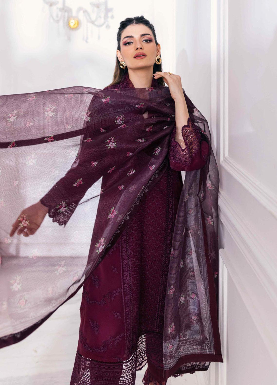 Ensembles By Azure Embroidered Organza Suits Unstitched 4 Piece AZU23ESE3 Vintage-Rose  - Festive Collection