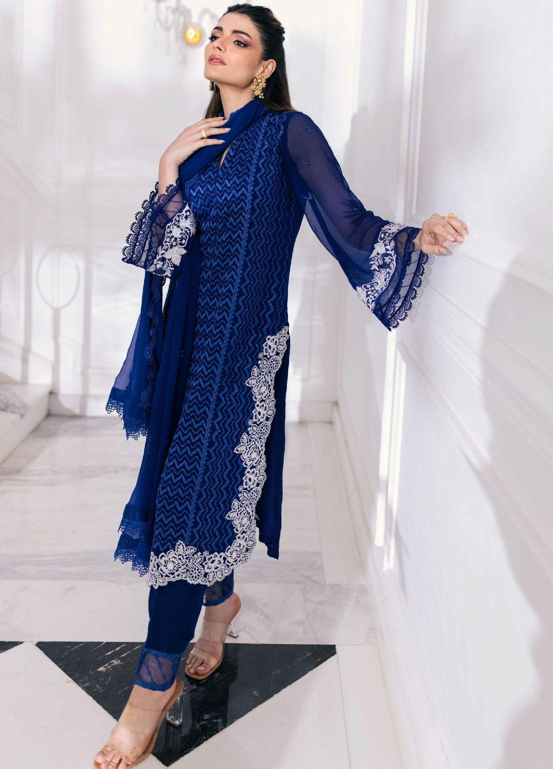 Ensembles By Azure Embroidered Chiffon Suits Unstitched 4 Piece AZU23ESE3 Mellow-Breeze - Festive Collection