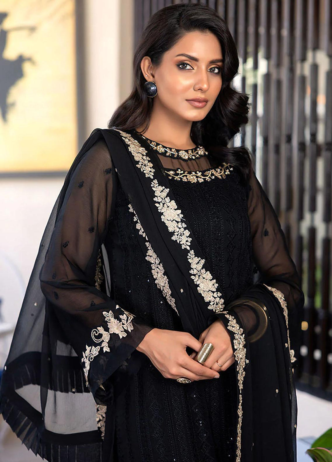 Ensembles By Azure Embroidered Chiffon Suits Unstitched 4 Piece AZU23ES Dark Mystery - Festive Collection