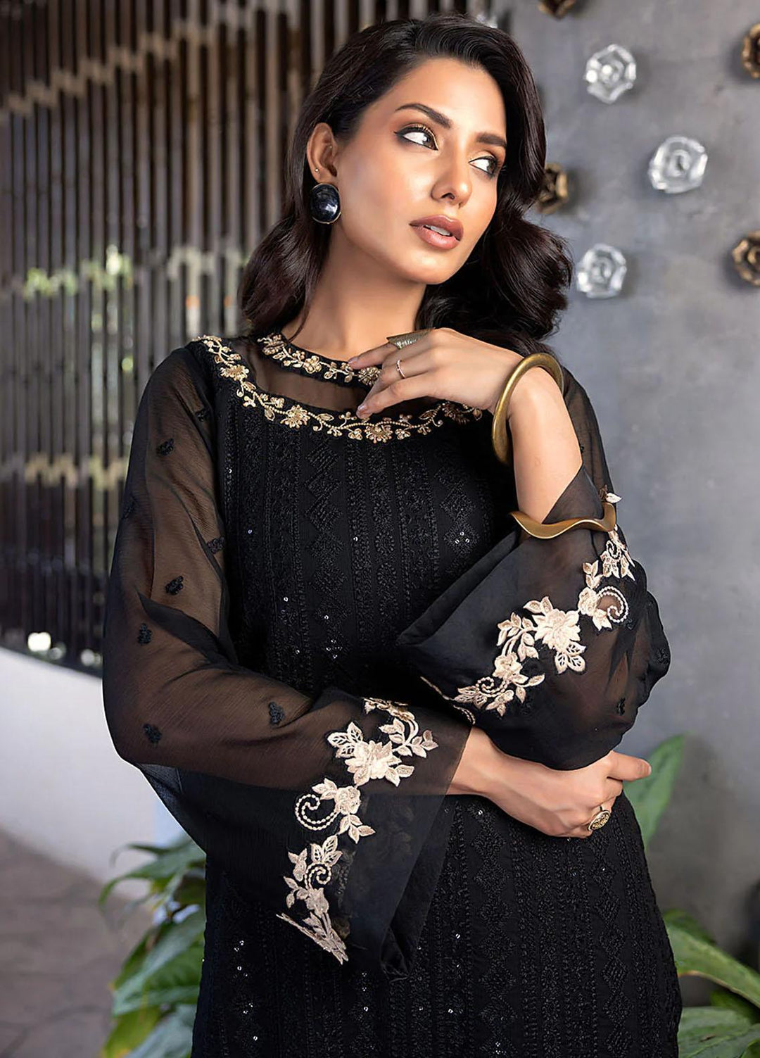 Ensembles By Azure Embroidered Chiffon Suits Unstitched 4 Piece AZU23ES Dark Mystery - Festive Collection