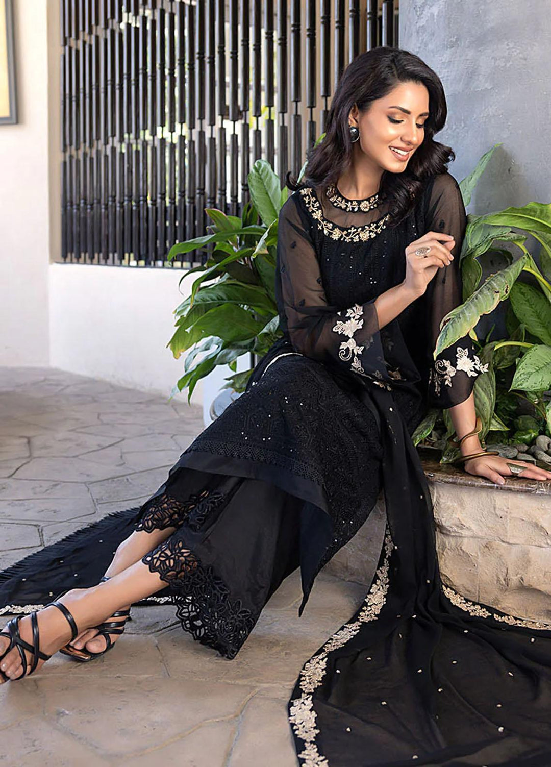 Ensembles By Azure Embroidered Chiffon Suits Unstitched 4 Piece AZU23ES Dark Mystery - Festive Collection
