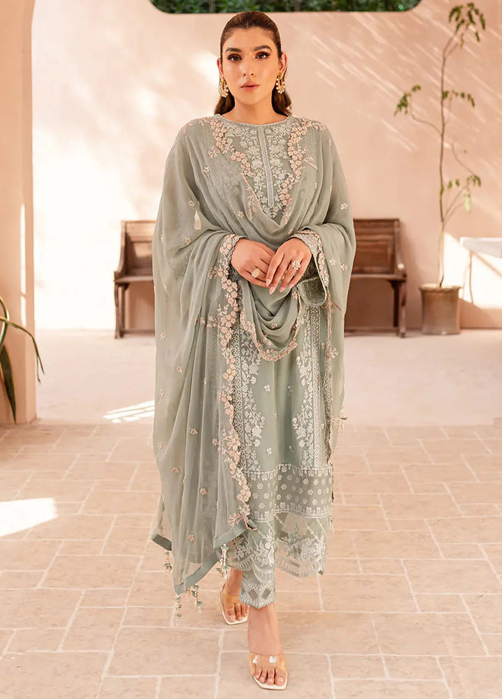 Ensembles By Azure  Embroidered Chiffon Suit Unstitched 4 Piece AZ24EF SSES-069 Sage Serenity - Festive Collection