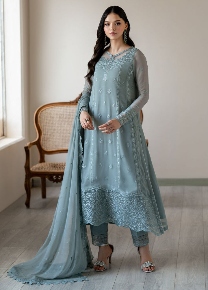 Ensembles by Azure Embroidered Chiffon Suits Unstitched 3 Piece AZU25EF Moss whisper ES-104 - Festive Collection