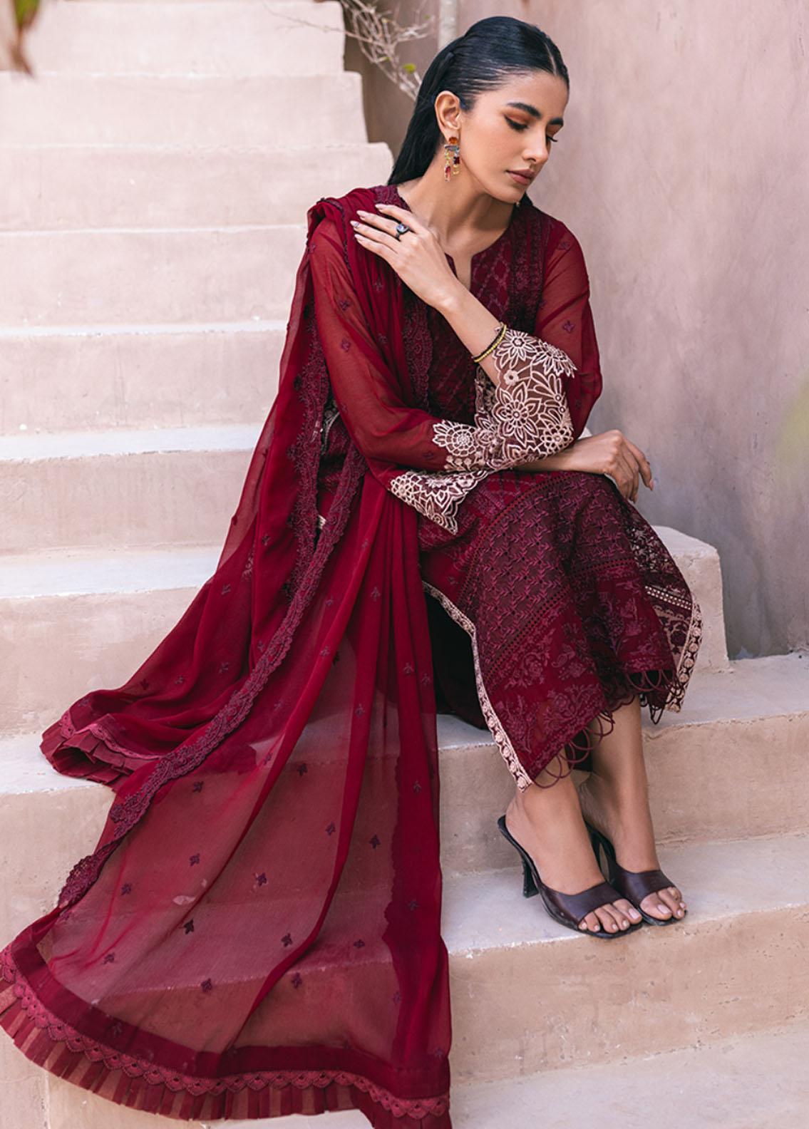 Ensembles By Azure Embroidered Chiffon Suits Unstitched 4