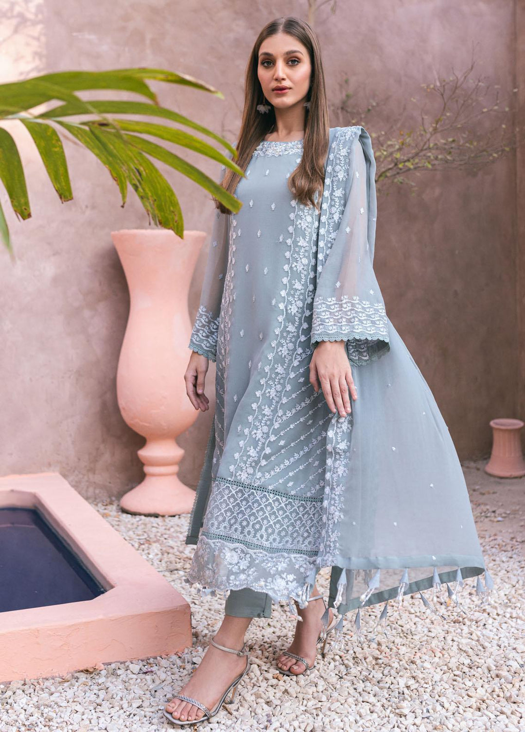 Ensembles By Azure Embroidered Chiffon Suits Unstitched 4 Piece AZU24ES AS-120 Frosted Fern - Festive Collection