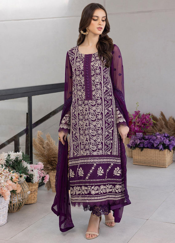 Ensembles By Azure Embroidered Chiffon Suits Unstitched 4 Piece AZU23ES3P ES-028 Pansy Petals - Festive Collection