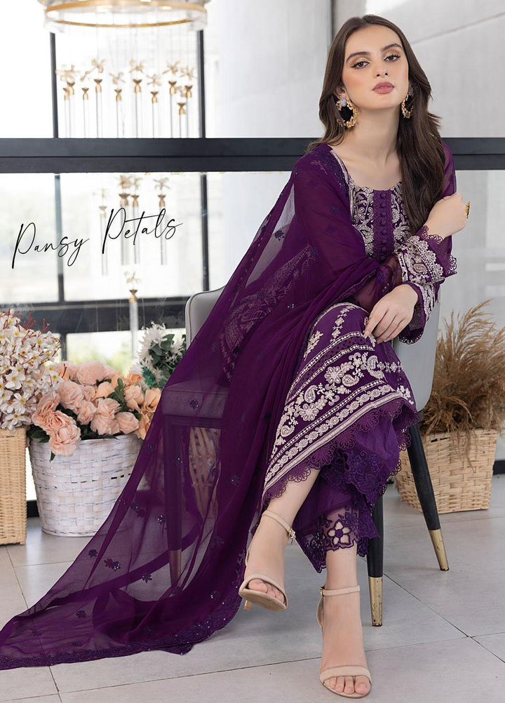 Ensembles By Azure Embroidered Chiffon Suits Unstitched 4 Piece AZU23ES3P ES-028 Pansy Petals - Festive Collection