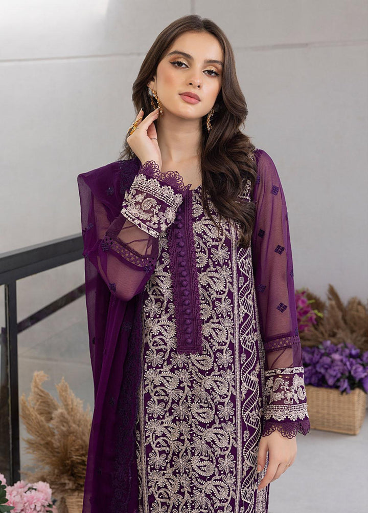 Ensembles By Azure Embroidered Chiffon Suits Unstitched 4 Piece AZU23ES3P ES-028 Pansy Petals - Festive Collection