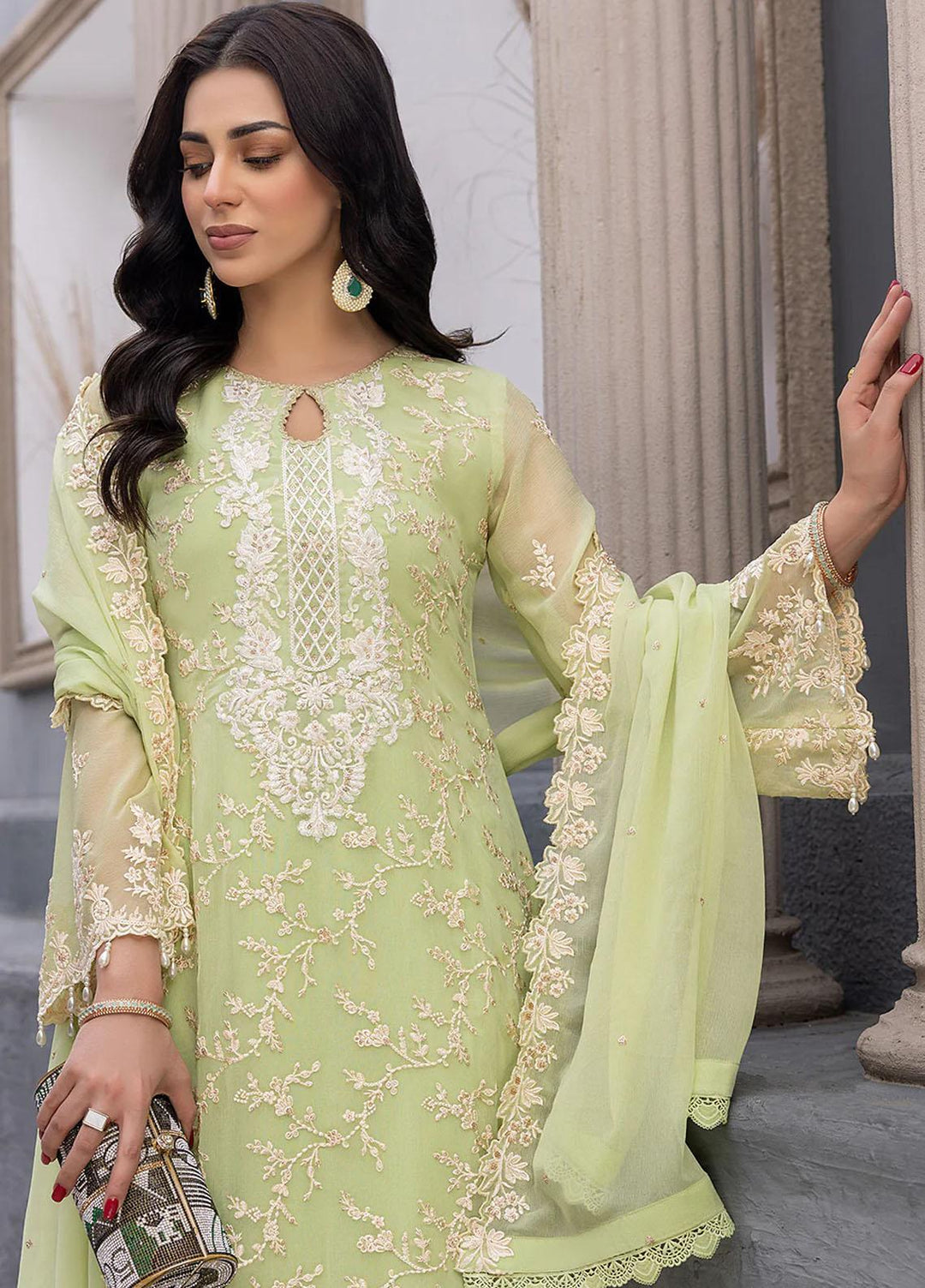 Ensembles By Azure Embroidered Chiffon Suits Unstitched 3 Piece AZU23EC Mint Muse - Festive Collection