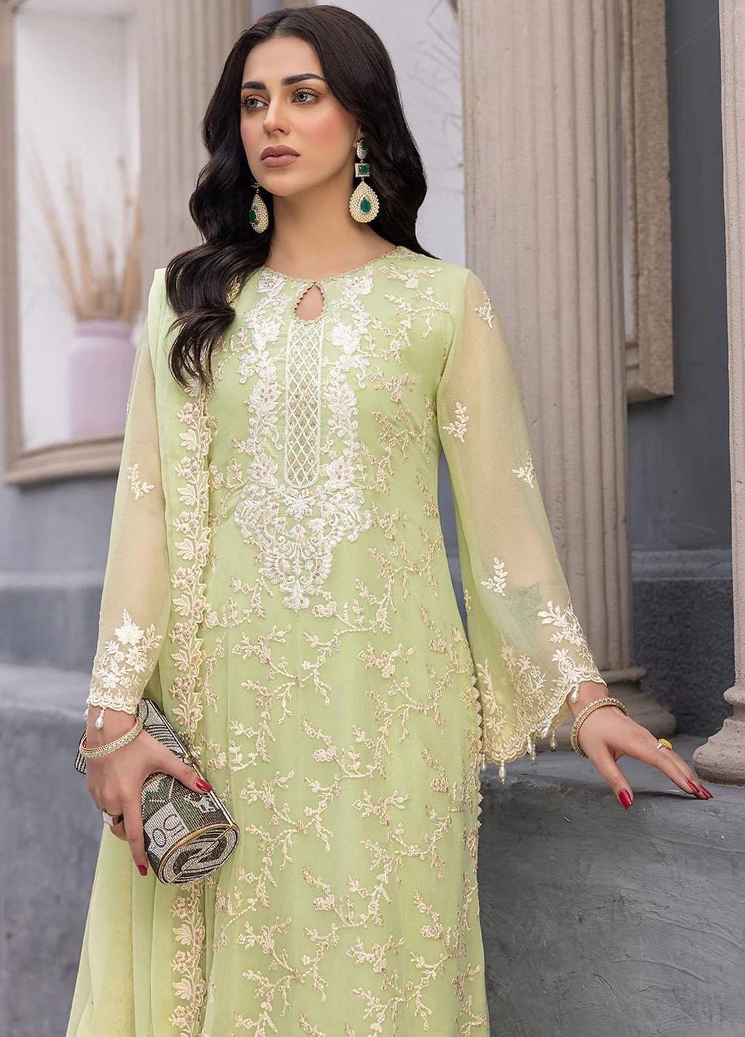 Ensembles By Azure Embroidered Chiffon Suits Unstitched 3 Piece AZU23EC Mint Muse - Festive Collection