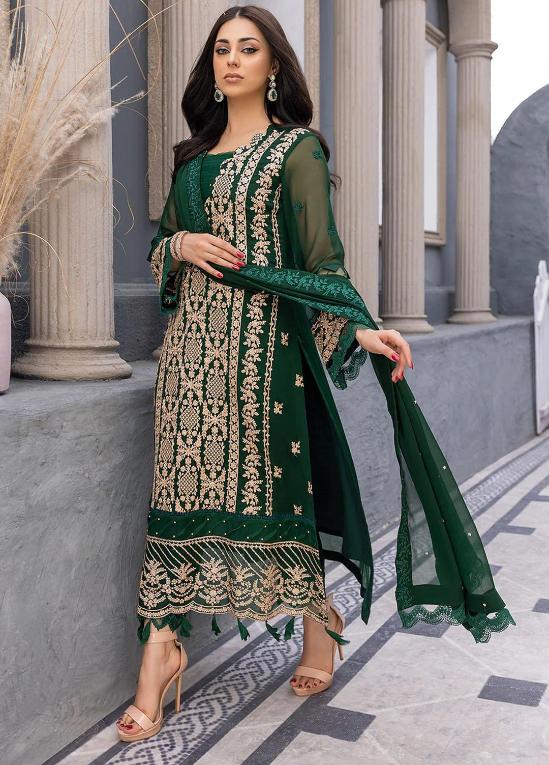 Ensembles By Azure Embroidered Chiffon Suits Unstitched 3 Piece AZU23EC Aquamarine - Festive Collection
