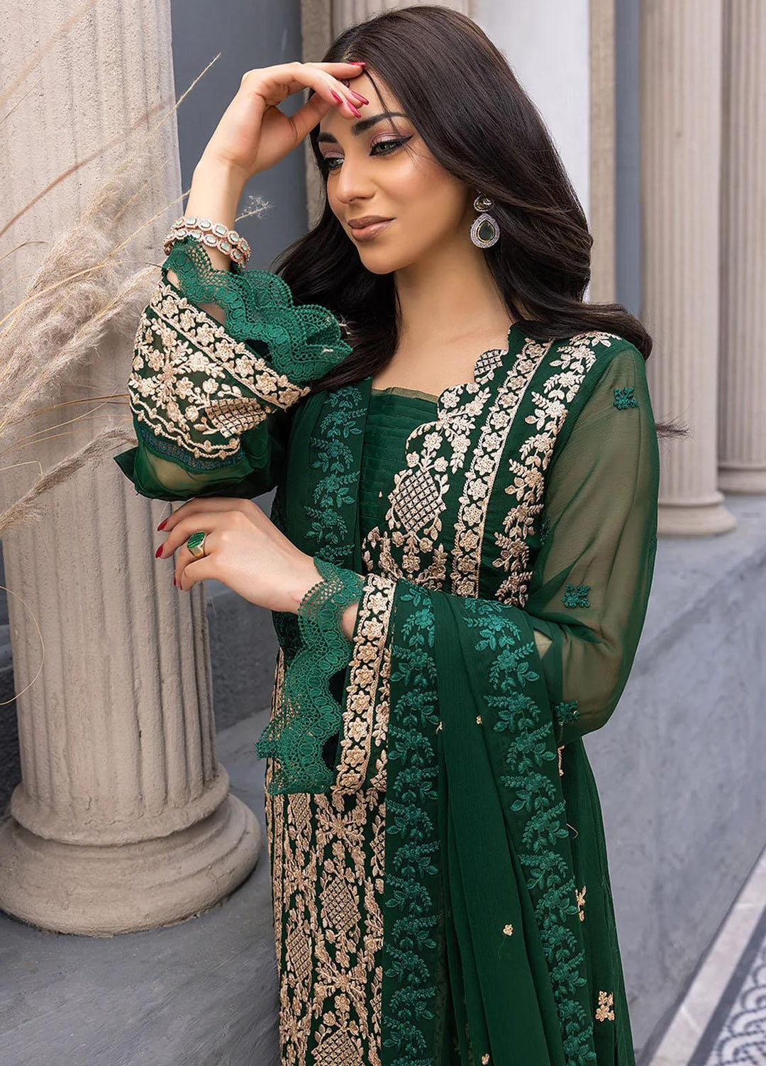 Ensembles By Azure Embroidered Chiffon Suits Unstitched 3 Piece AZU23EC Aquamarine - Festive Collection