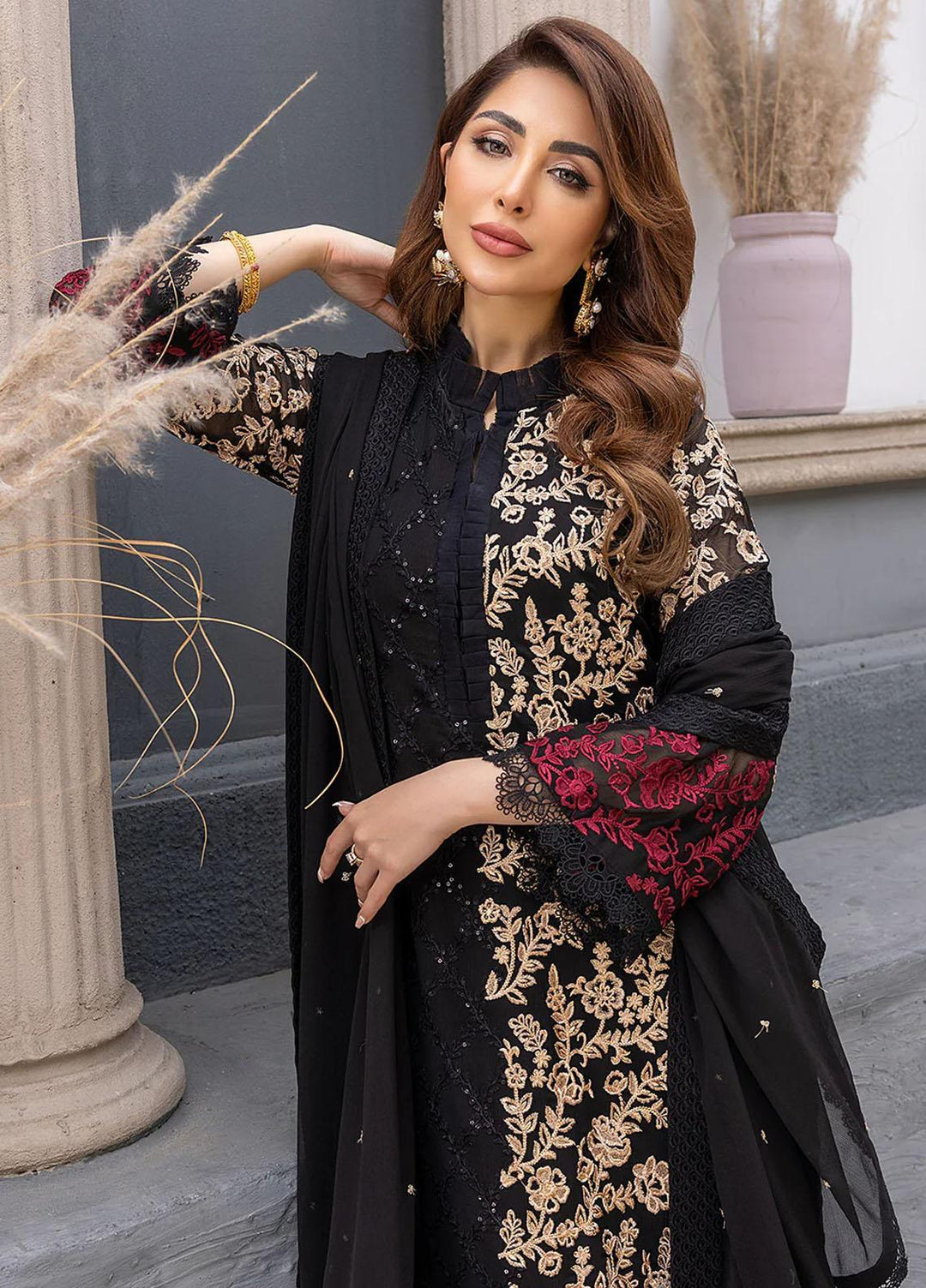 Ensembles By Azure Embroidered Chiffon Suits Unstitched 3 Piece AZU23EC Floral Rush - Festive Collection