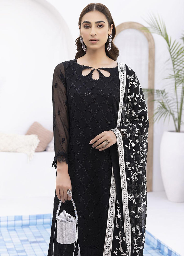 Ensembles by Azure Embroidered Chiffon Suits Unstitched 4 Piece AZU22EC-V2 ES-010 Dark Moon - Luxury Collection