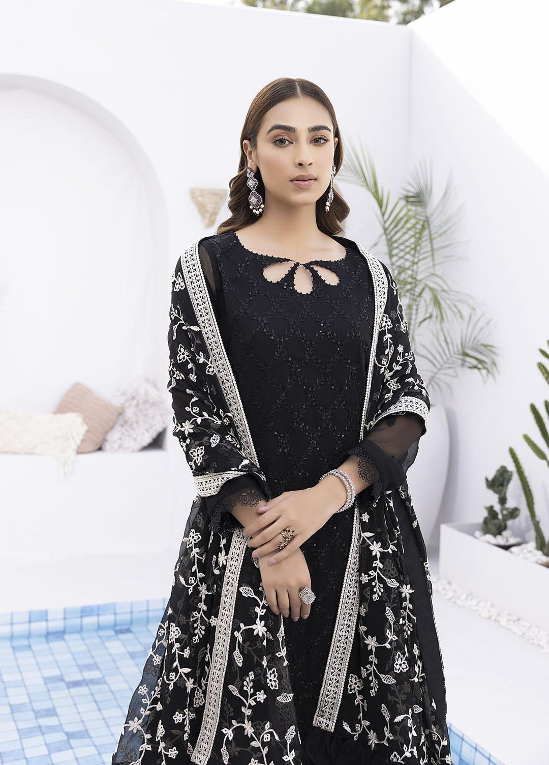 Ensembles by Azure Embroidered Chiffon Suits Unstitched 4 Piece AZU22EC-V2 ES-010 Dark Moon - Luxury Collection