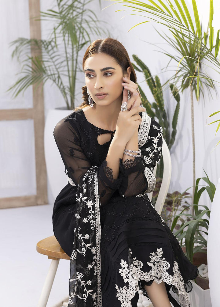 Ensembles by Azure Embroidered Chiffon Suits Unstitched 4 Piece AZU22EC-V2 ES-010 Dark Moon - Luxury Collection