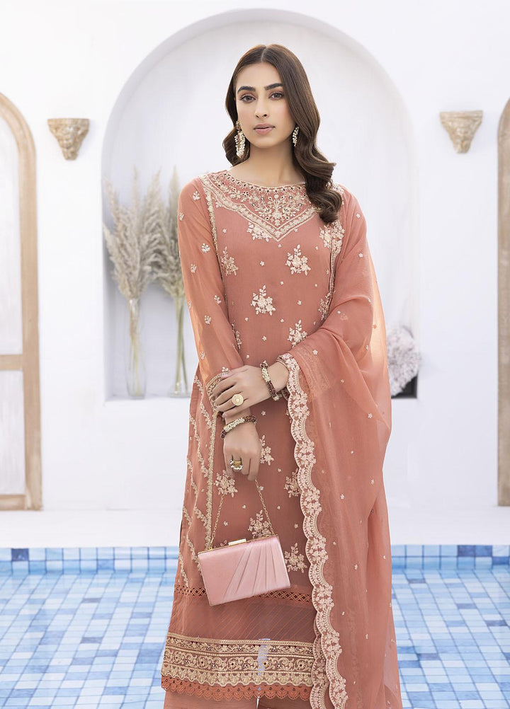 Ensembles by Azure Embroidered Chiffon Suits Unstitched 4 Piece AZU22EC-V2 ES-012 Tangerine - Luxury Collection