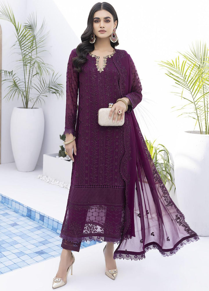 Ensembles by Azure Embroidered Chiffon Suits Unstitched 4 Piece AZU22EC-V2 ES-015 Plumcious - Luxury Collection