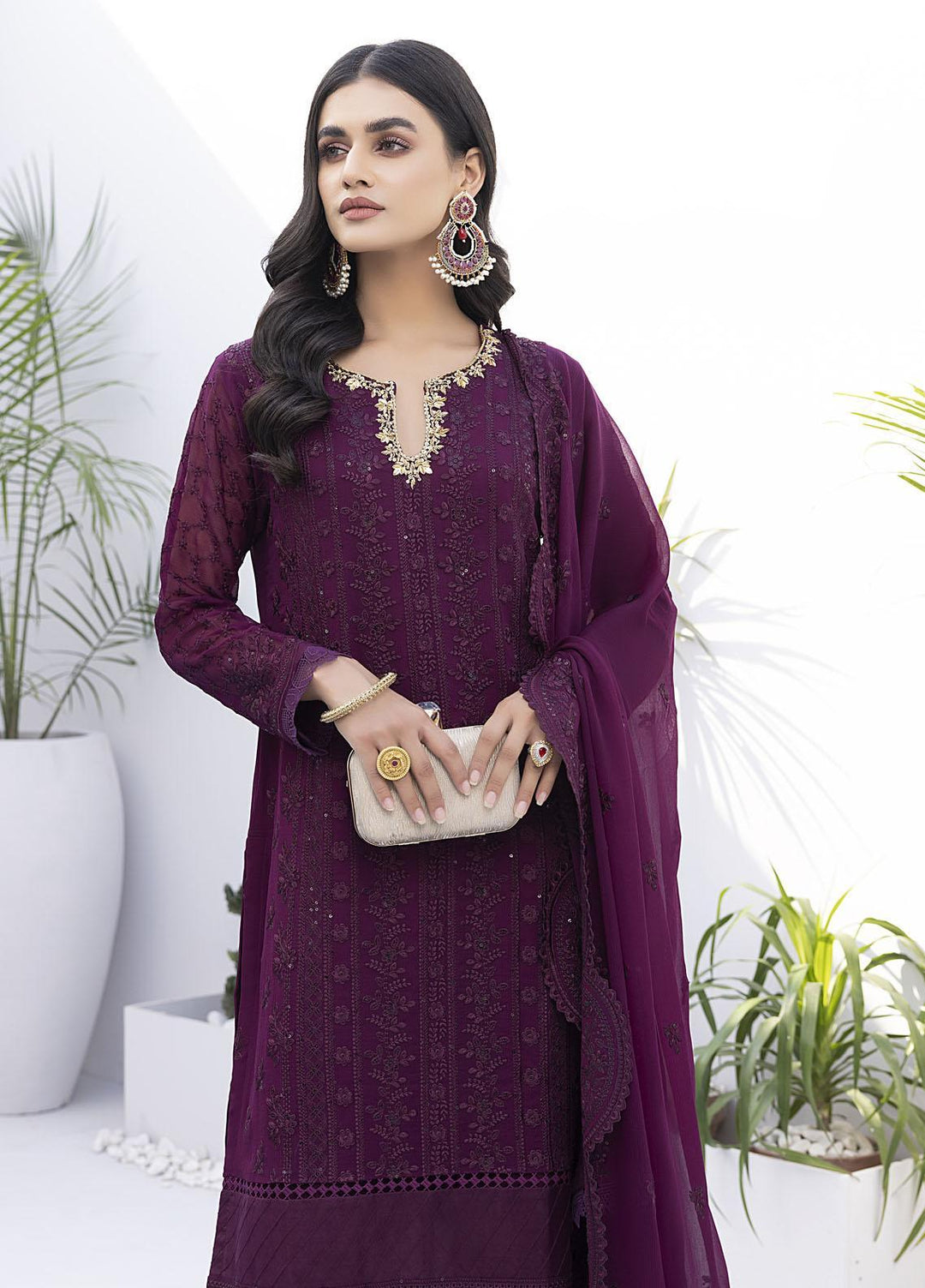 Ensembles by Azure Embroidered Chiffon Suits Unstitched 4 Piece AZU22EC-V2 ES-015 Plumcious - Luxury Collection