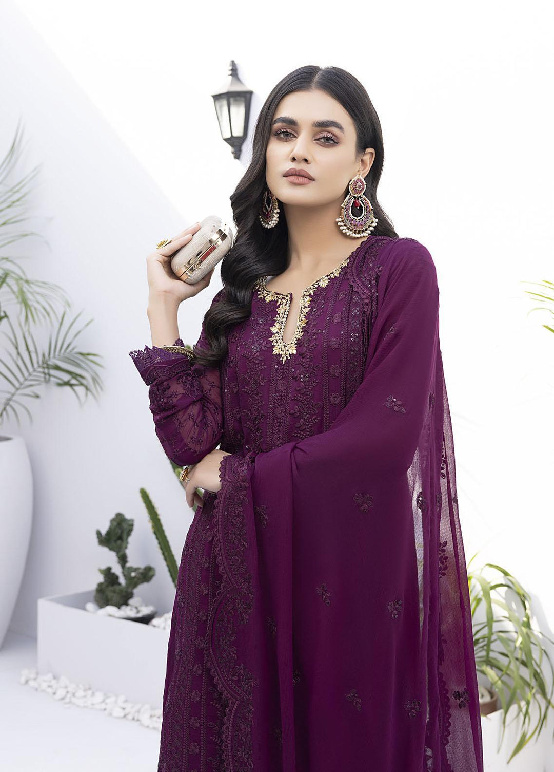 Ensembles by Azure Embroidered Chiffon Suits Unstitched 4 Piece AZU22EC-V2 ES-015 Plumcious - Luxury Collection