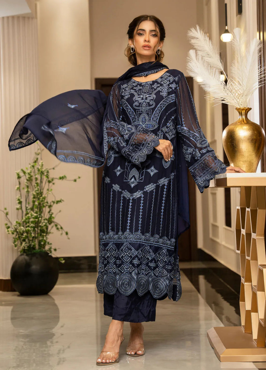 Ensembles by Zouj Embroidered Chiffon Suit Unstitched 3 Piece ZJ24EC ZJCH-012 - Festive Collection