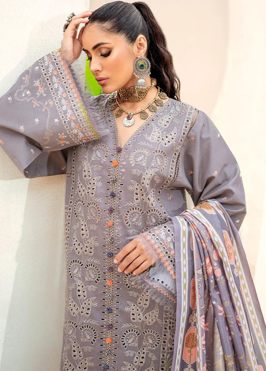 Esha Eshaal By Bin Ilyas Embroidered Lawn Suits Unstitched 3 Piece BI23EE 913-A - Summer Collection