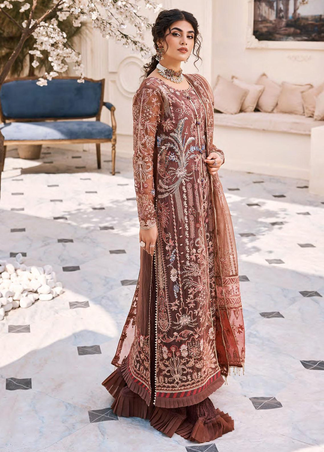 Eshaal By Emaan Adeel Embroidered Organza Suits Unstitched 3 Piece EA23E ESH-01 - Luxury Collection