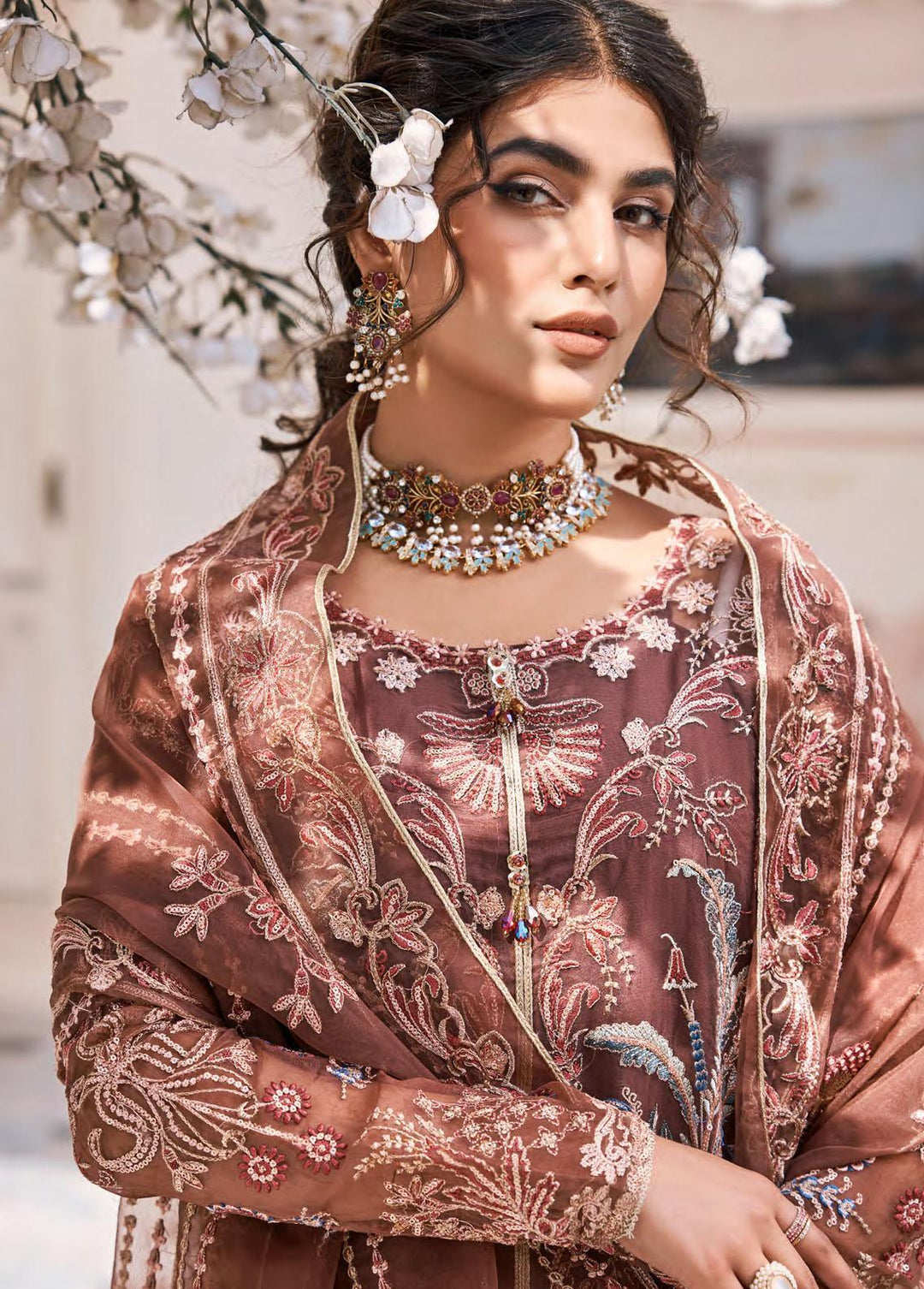 Eshaal By Emaan Adeel Embroidered Organza Suits Unstitched 3 Piece EA23E ESH-01 - Luxury Collection
