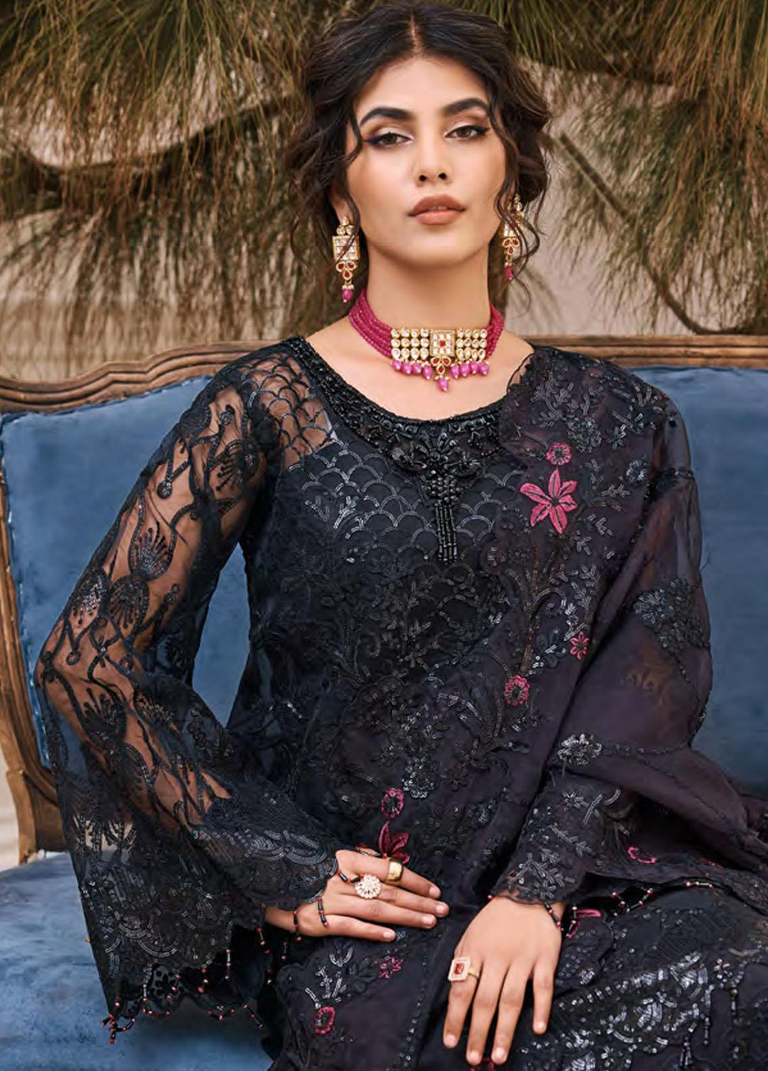 Eshaal By Emaan Adeel Embroidered Organza Suits Unstitched 3 Piece EA23E ESH-05 - Luxury Collection