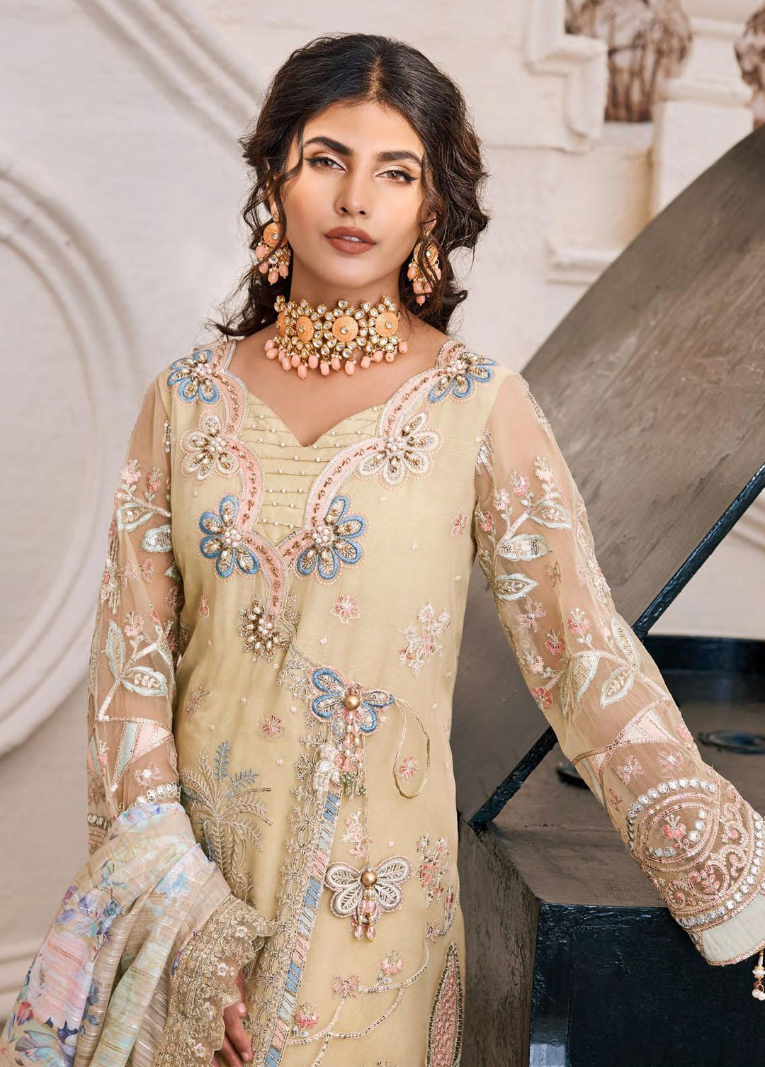 Eshaal By Emaan Adeel Embroidered Organza Suits Unstitched 3 Piece EA23E ESH-09 - Luxury Collection