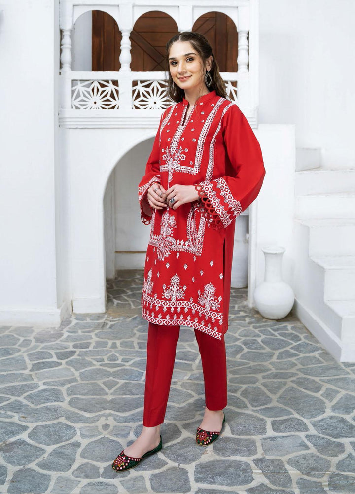 Esra Fashion Casual Pret Embroidered Lawn Kurtis D-01 RED