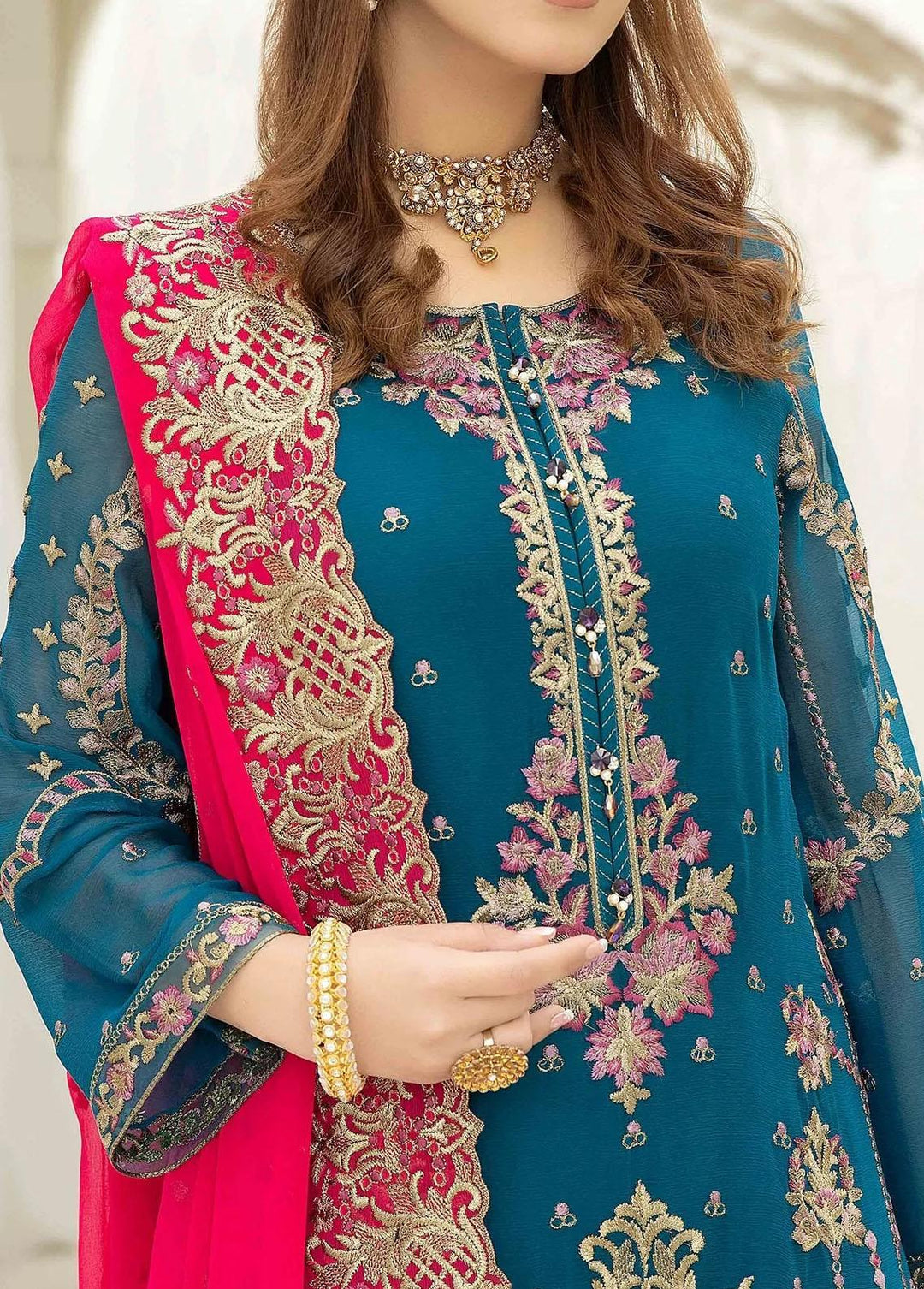 Esta Bonita By Imrozia Embroidered Chiffon Suits Unstitched 3 Piece IMP23EB M-17 Veridian Jade - Premium Collection