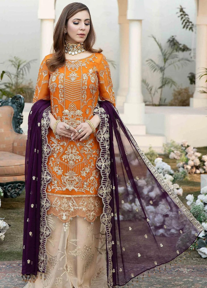 Esta Bonita By Imrozia Embroidered Chiffon Suits Unstitched 3 Piece IMP23EB M-19 Fuchsia Gold - Premium Collection