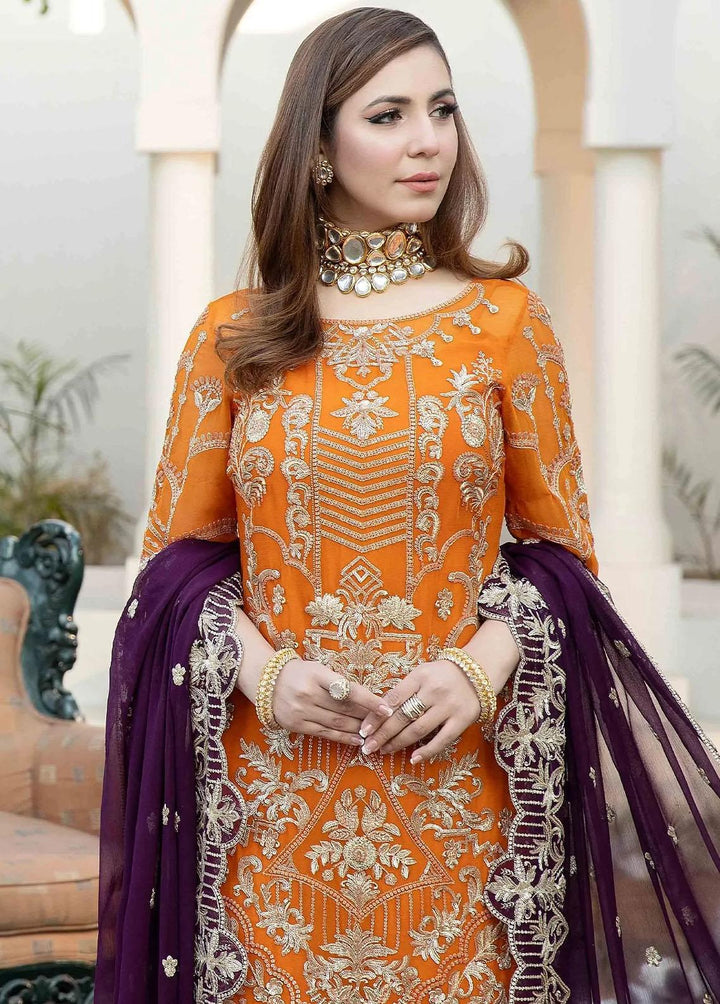Esta Bonita By Imrozia Embroidered Chiffon Suits Unstitched 3 Piece IMP23EB M-19 Fuchsia Gold - Premium Collection