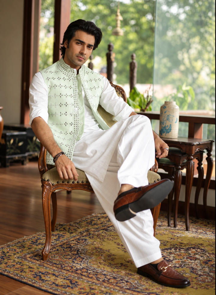 Luxe Waistcoat by Edge Republic Mens RTW Embroidered Wash N Wear 2 Piece Suit ER WC 2005 Festive Collection