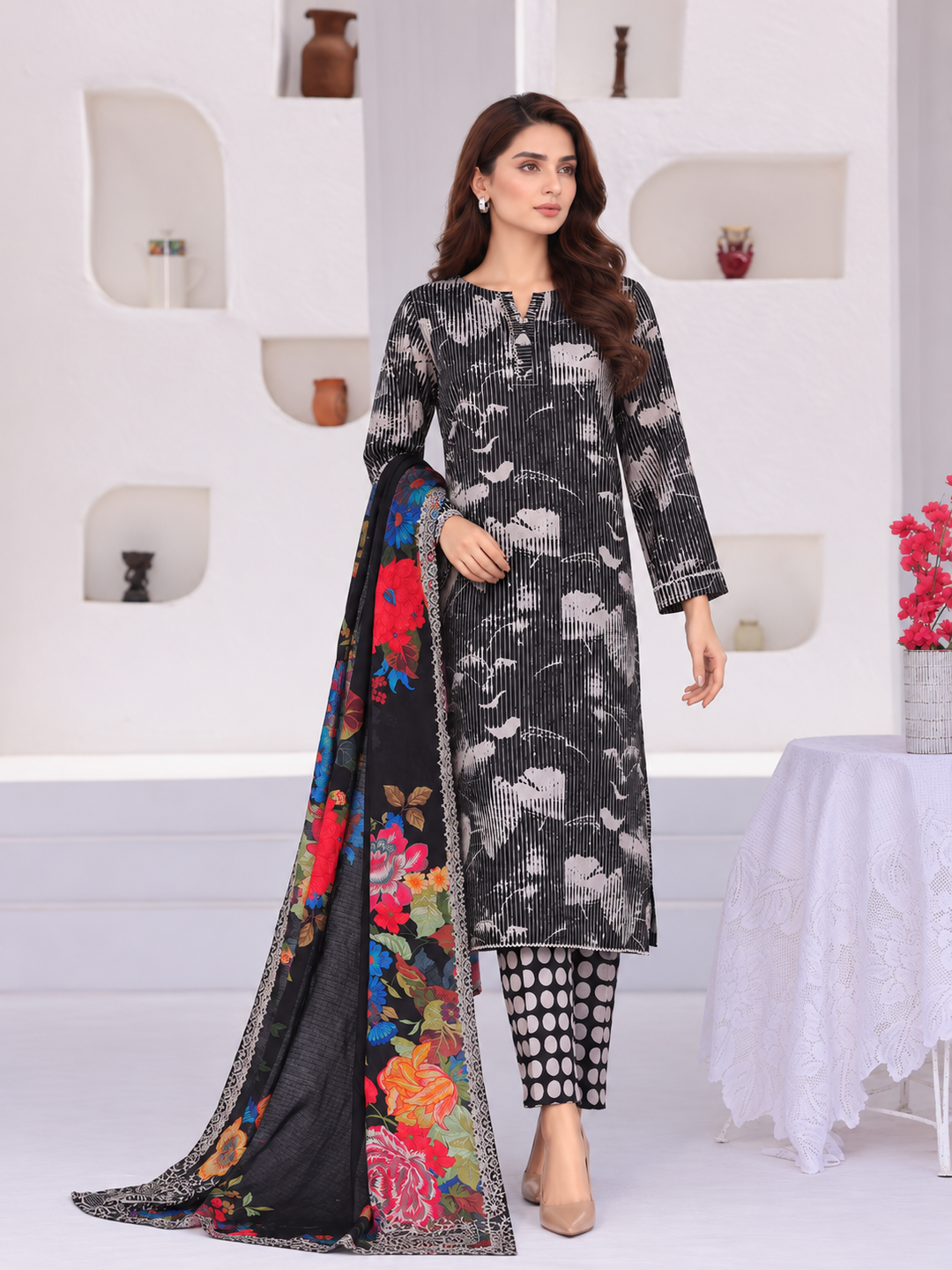 Hz Textiles Unstitched Printed Viscose Linen 3 Piece Suit HZ26ULW LW-5049 - Winter Collection