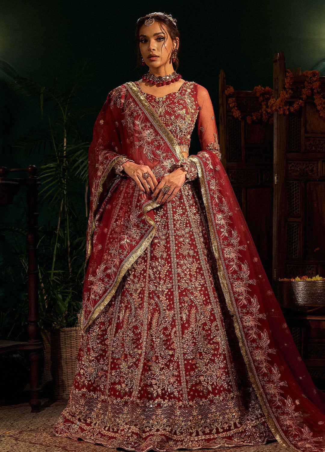 Fabiha Fatima Pret Embroidered Net 3 Piece Suit Ruby