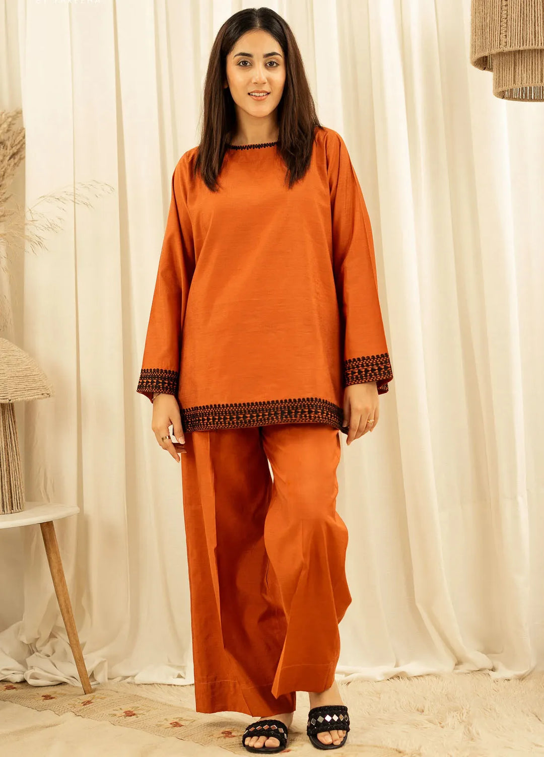 Fahza Pret Embroidered Cotton 2 Piece Suit Caramel